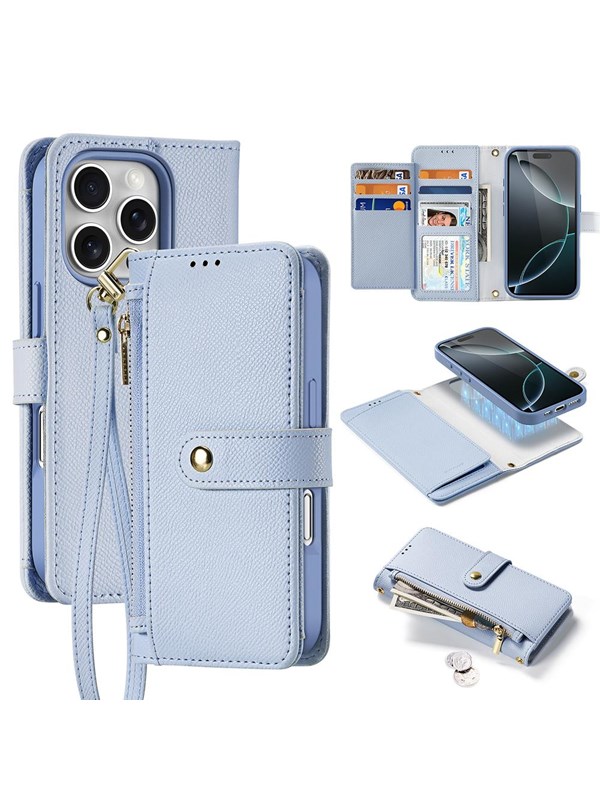 Dux Ducis Lava Leather Case for iPhone 16 Pro with Detachable Magnetic Wallet - Cyan
