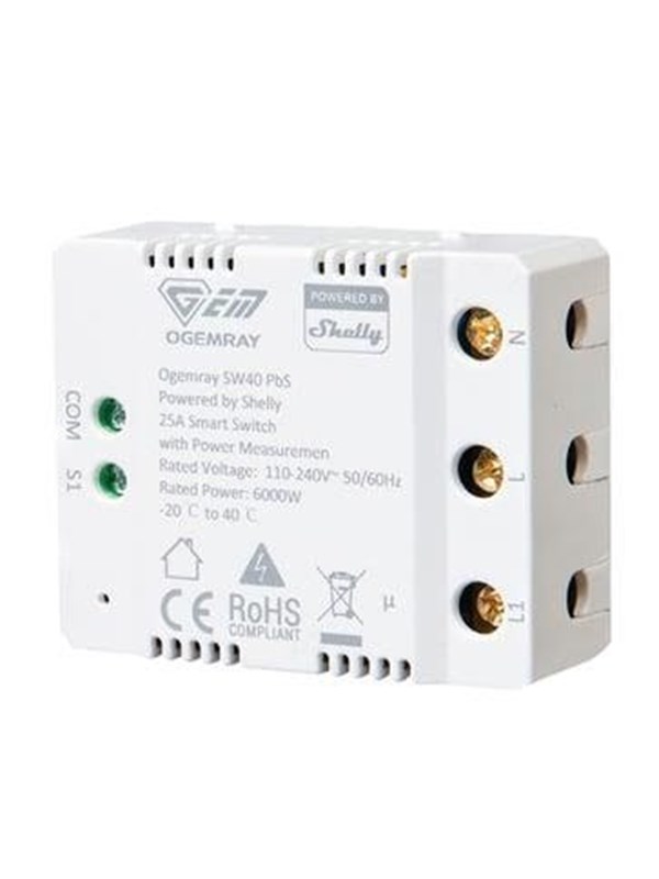 Ogemray Smart relay 25A - 1-vaiheinen älykäs rele tehonmittauksella - Powered By Shelly