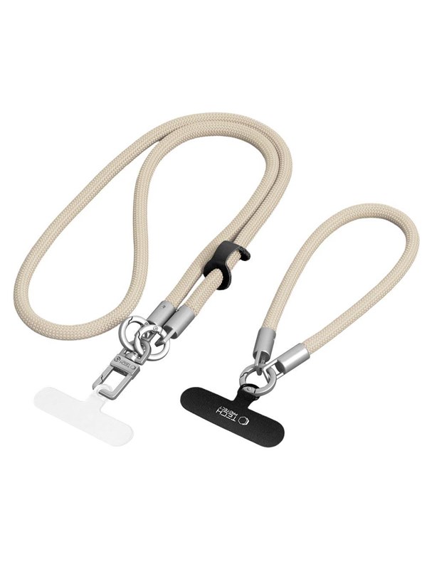 Tech-Protect C10S Crossbody Phone Lanyard (114 cm) + Wrist Lanyard (31 cm) - Beige-Titanium