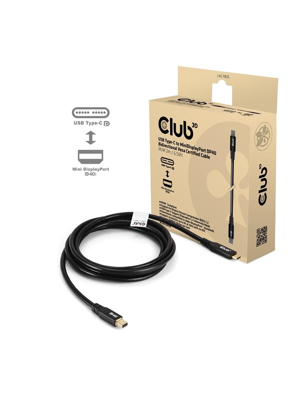 Club 3D CAC-1561 USB-C – Mini DisplayPort 2.1 -kaapeli, 2 m, musta