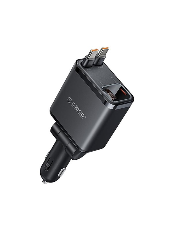 ORICO Twin Reach 45W USB-A + USB-C Car Charger with Two Retractable USB-C Cables - Black