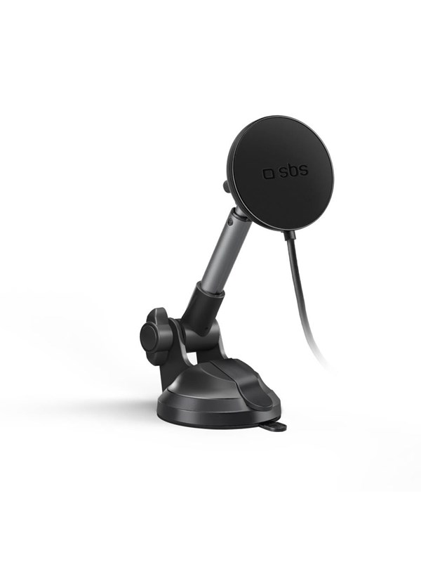 SBS Telescopic smartphone holder with inductive chargerwith suction cup compatible with MagSafe - black