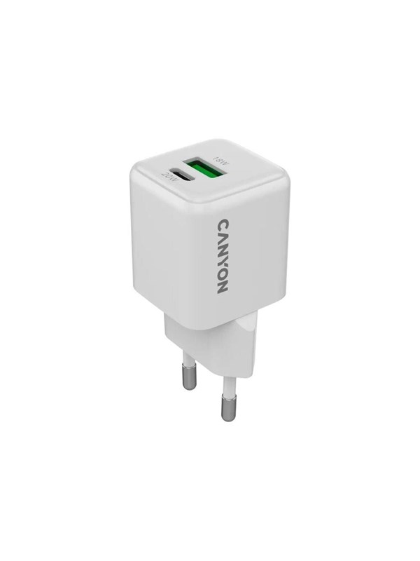 Canyon GaN 20W USB-C PD & USB-A laturi, valkoinen