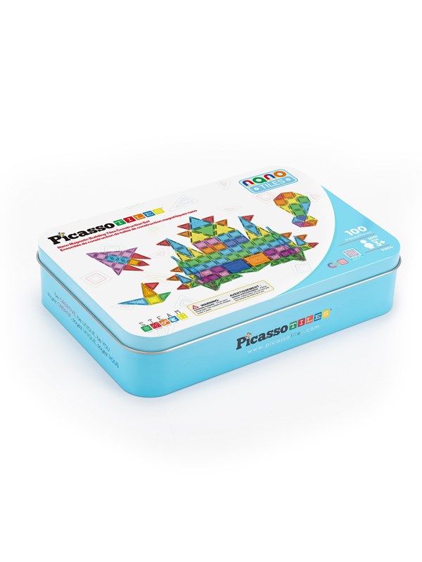 PicassoTiles Nano-matkasarja metallirasiassa - magneettinen rakennussarja - 100 osaa