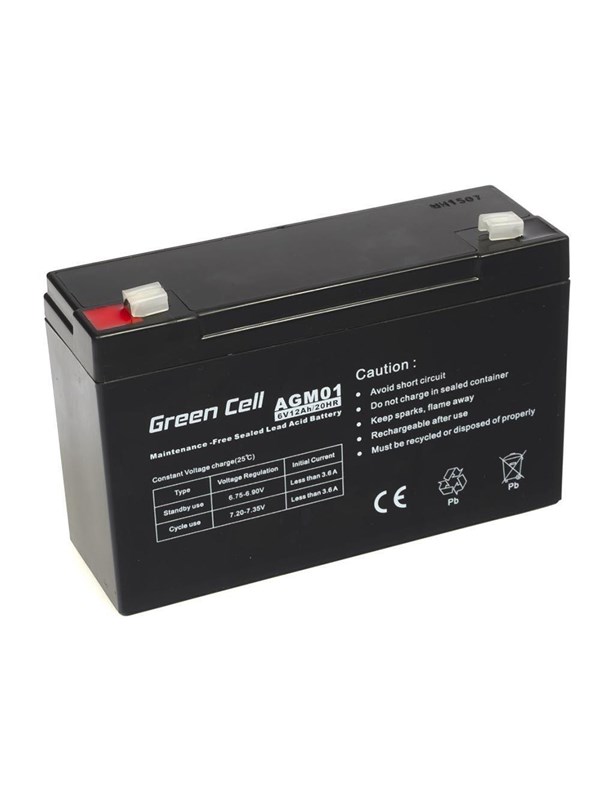 Green Cell AGM01 - 6V 12Ah VRLA Battery | AGM | Maintenance-Free