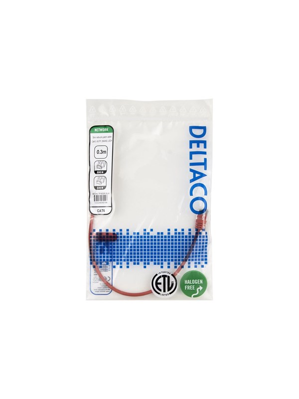 Deltaco Cat6 UTP RJ45 0.3m -verkkokaapeli, punainen