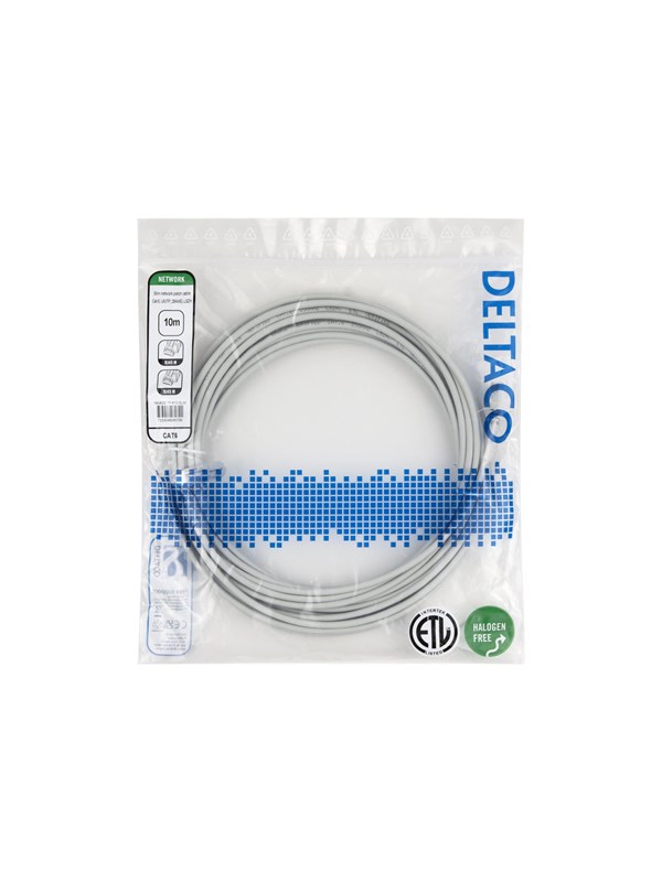 Deltaco patch cable - 10 m - grey - Harmaa