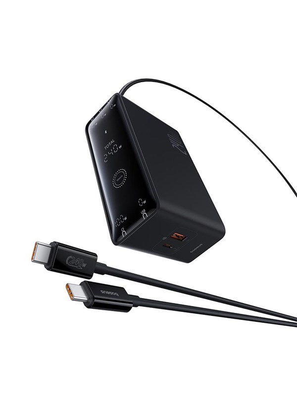 Baseus Digital GaN 3xUSB-C 1xUSB-A 240W Wall Charger with Power Cable - Black
