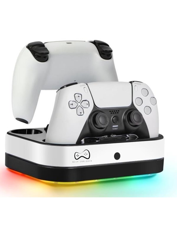 Deep Explorer Kaksoislatausasema LED RGB -valoilla DualSense- ja PlayStation Portal -laitteille - Laturi - Sony PlayStation 5