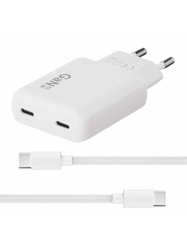 X2O 65W GaN Dual SLIM AVS Charger (Incl. 1.5 m USB-C to USB-C Cable) - White