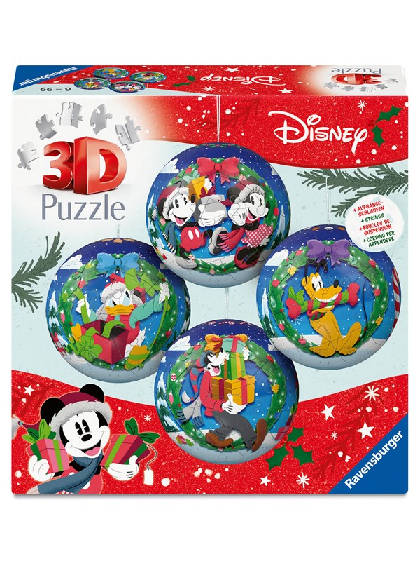 Ravensburger 3D Puzzle-Ball 4 kpl Disney Christmas -joulupallot yhdessä laatikossa 3D Palapeli
