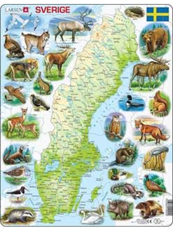 Larsen Puzzles Palapeli Ruotsi fyysinen eläimillä - 71-palainen, Max 2D Palapelit