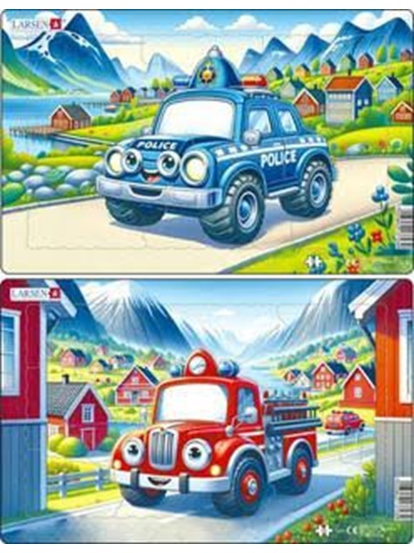 Larsen Puzzles Palapeli Poliisi ja paloauto täyttä vauhtia - 11-palainen 2D Palapelit
