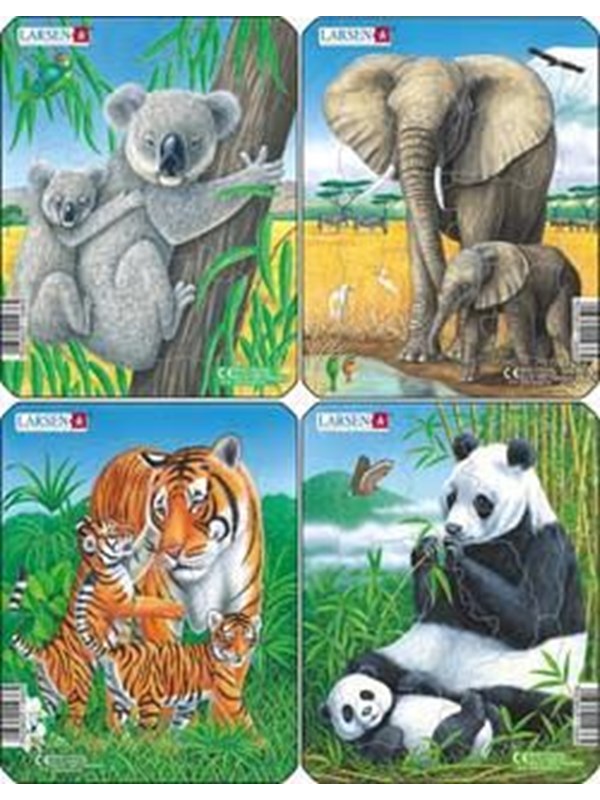 Larsen Puzzles Palapeli Koala, Elefantti, Tiikeri, Panda 4-asst - 8 2D Palapelit