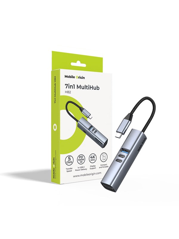 Mobile Origin HB2 7in1 USB-C MultiHub (3x USB-C + USB-A + HDMI + TF/SD Card reader) - Space Grey USB hub