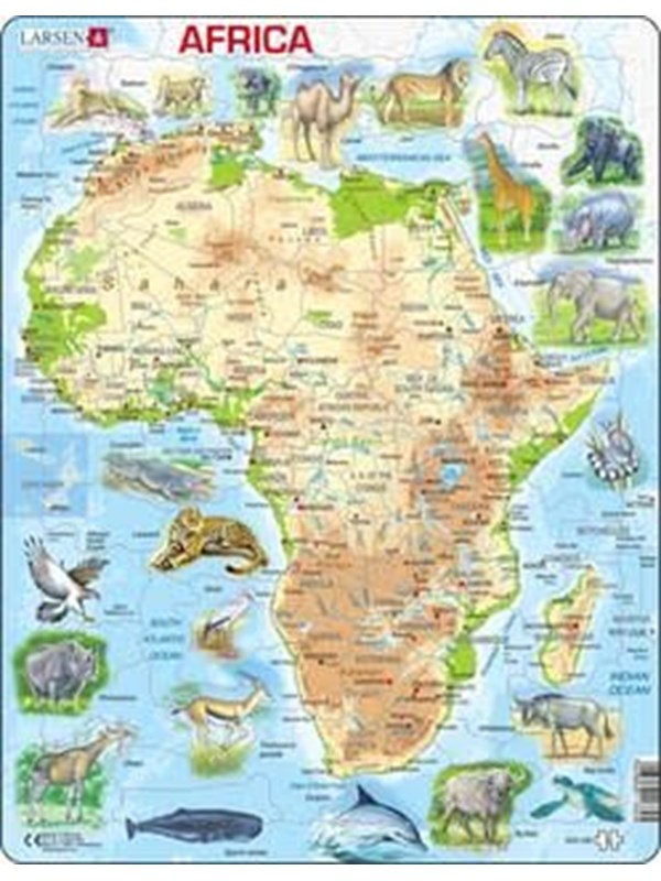 Larsen Puzzles Palapeli Afrikka topografinen kartta - 63 palaa, Ma 2D Palapelit