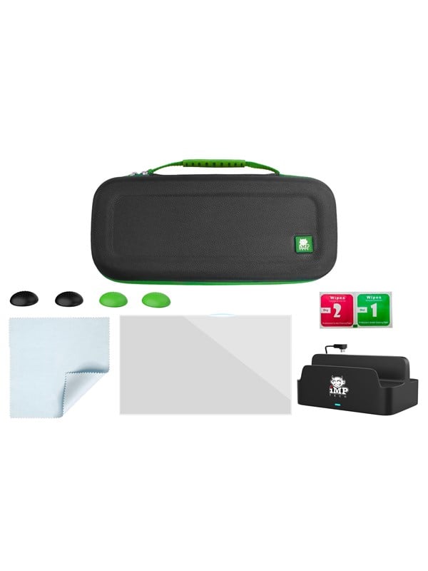 iMP TECH Protect and Charge Pack with Case Charge Dock Tempered Glass Screen Protector and 4 Thumb Grips - Black - Bag - Asus Rog Ally