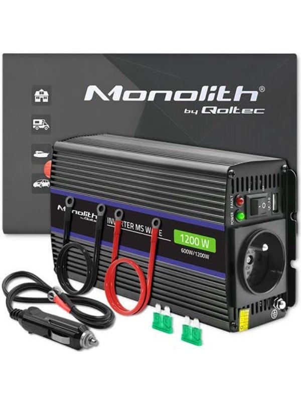 Qoltec Monolith 51925 virtamuunnin - 12 V DC to 230 V AC - 600 W - USB