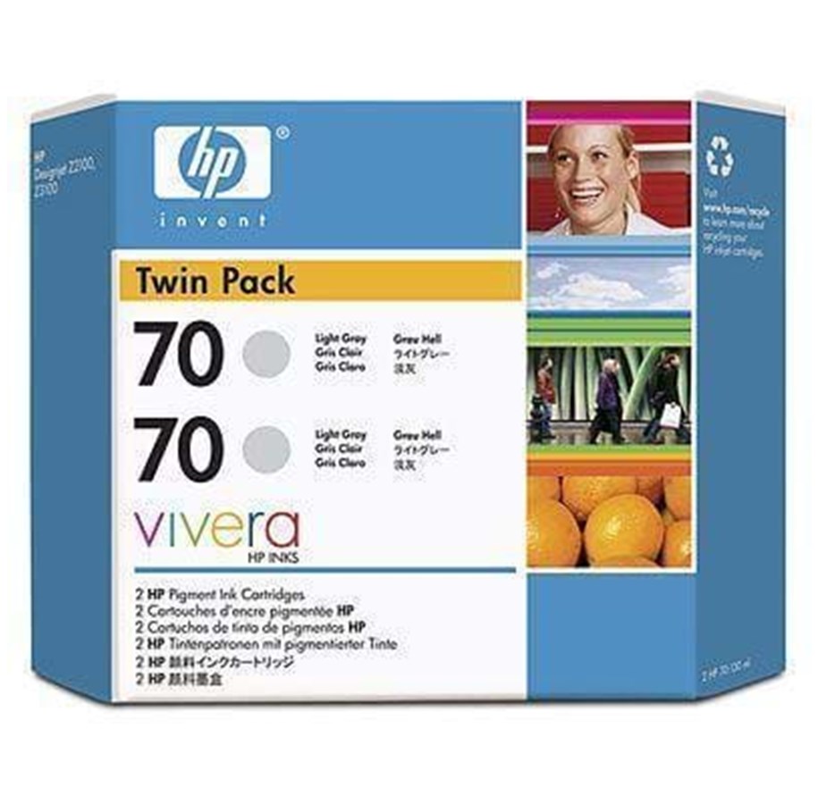 Mustepatruunat, värikasetit ja lisävarusteet - HP 70 Light Grey Twin Pack - Mustepatruuna Vaaleanharmaa - CB342A