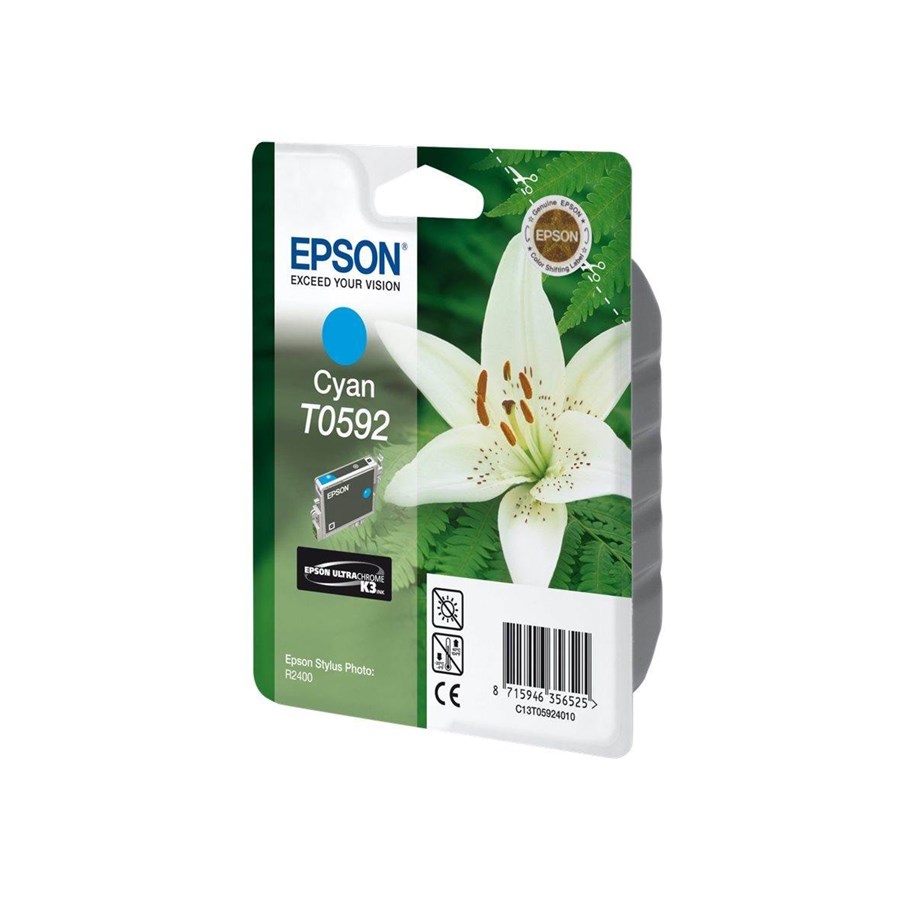 Mustepatruunat, värikasetit ja lisävarusteet - Epson T0592 - Syaani-muste - Mustepatruuna Syaani - C13T05924010