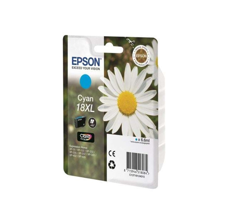Mustepatruunat, värikasetit ja lisävarusteet - Epson 18XL Ink Cartridge - Cyan - Mustepatruuna musta - C13T18124010