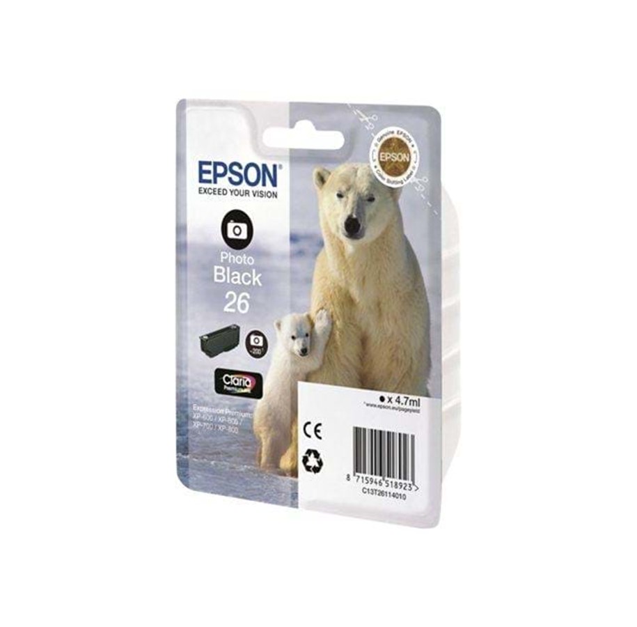 Mustepatruunat, värikasetit ja lisävarusteet - Epson 26 Ink Cartridge - Photo Black - Mustepatruuna Valokuvamusta - C13T26114010