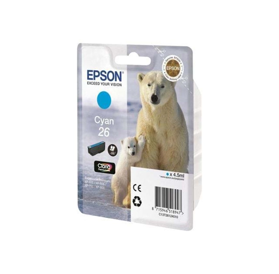 Mustepatruunat, värikasetit ja lisävarusteet - Epson 26 Ink Cartridge - Mustepatruuna Syaani - C13T26124010