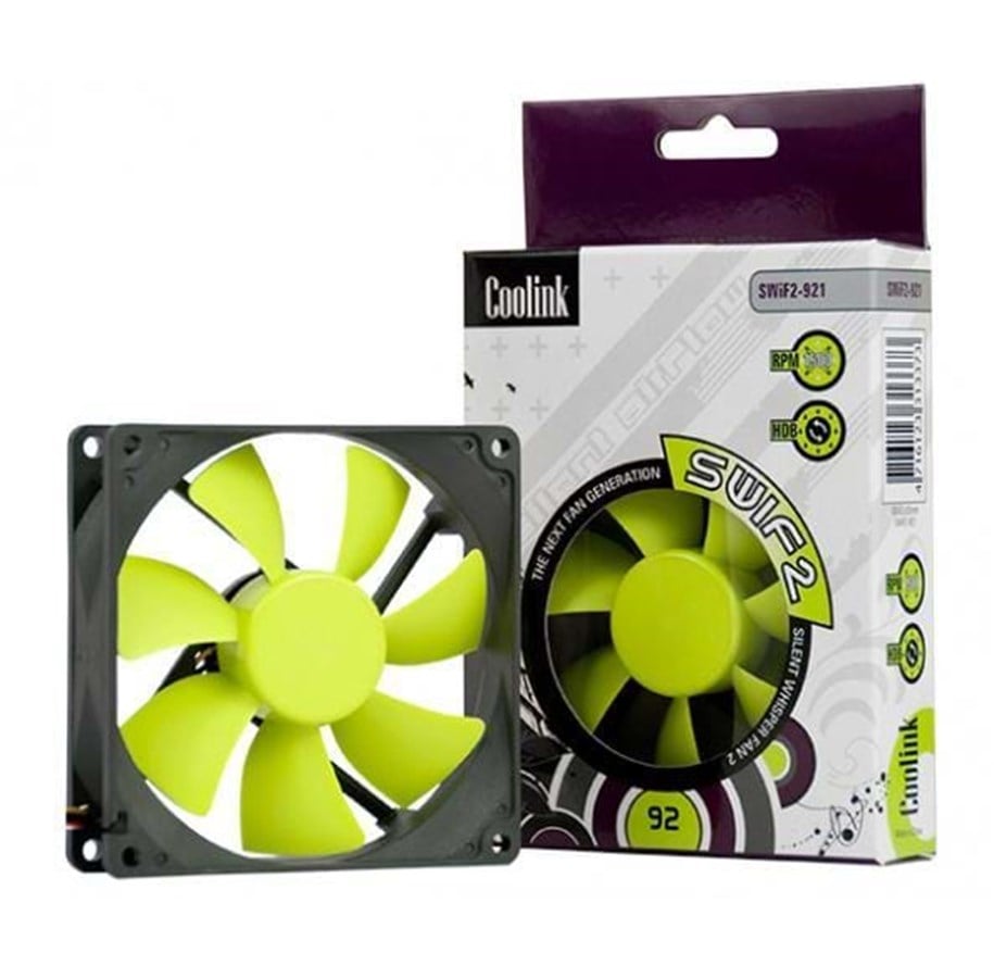 Kotelotuuletin - Coolink Fan SWiF2 92P - Kotelotuuletin - 92mm - Musta vihreillä siivillä - 22 dBA - SWiF2-92P