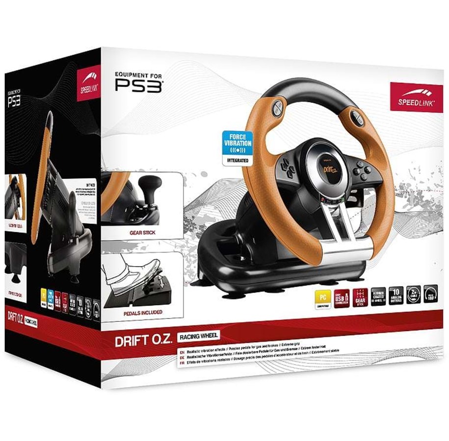 Pelit - lisävarusteet - Speed-Link DRIFT O.Z. Racing Wheel - Wired Steering wheel & Pedal set - Sony PlayStation 3 - SL-4495-BKOR
