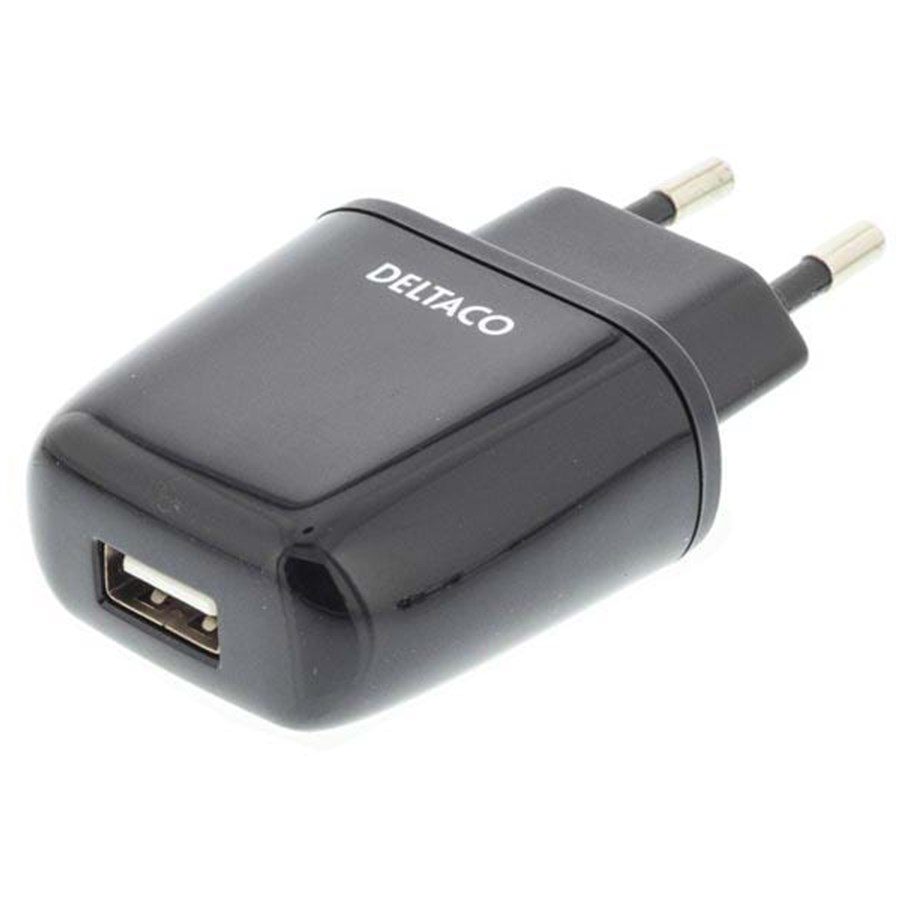Puhelin - Adapterit & Laturit - Deltaco 230V USB Charger - Black - USB-AC57