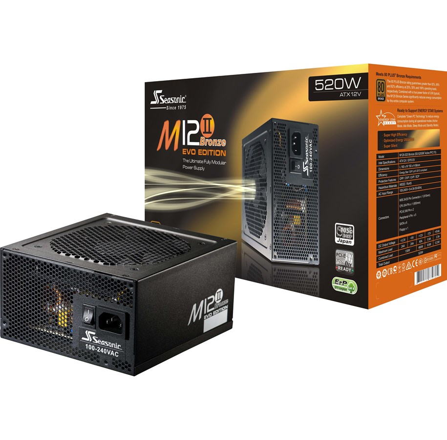 Virtalähde - Seasonic M12II-520 EVO Virtalähde - 520 Watt - 120 mm - ATX - 80 Plus Pronssi sertifioitu - M12II-520 EVO