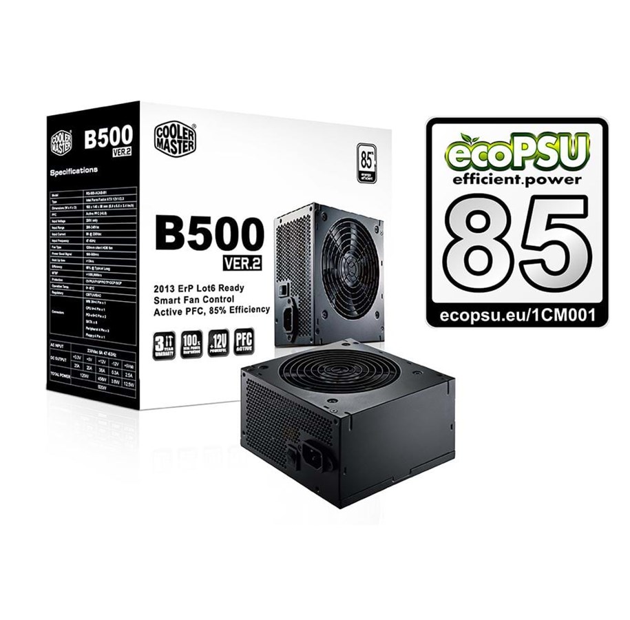 Virtalähde - Cooler Master B500 ver.2 Virtalähde - 500 Watt - 120 mm - ATX - 80 Plus Valkoinen sertifioitu - RS500-ACABB1-EU