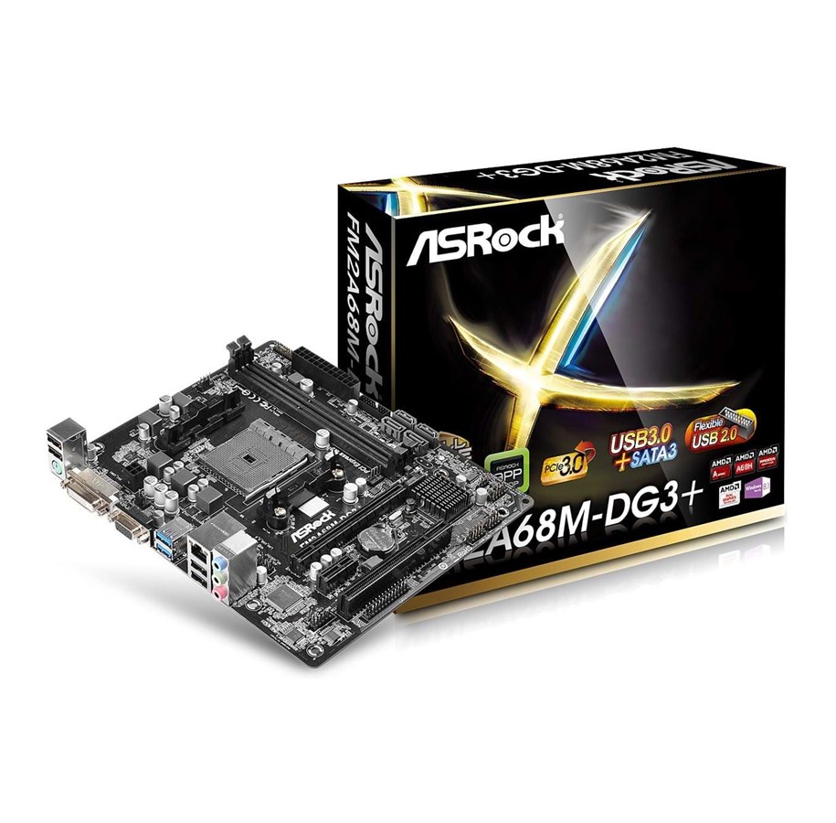 Emolevy - ASRock FM2A68M-DG3+ Emolevy - AMD A68H - AMD FM2+ socket - DDR3 RAM - Micro-ATX - FM2A68M-DG3+