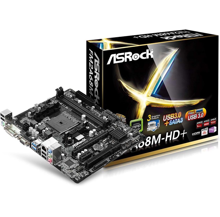 Emolevy - ASRock FM2A68M-HD+ Emolevy - AMD A68H - AMD FM2+ socket - DDR3 RAM - Micro-ATX - FM2A68M-HD+