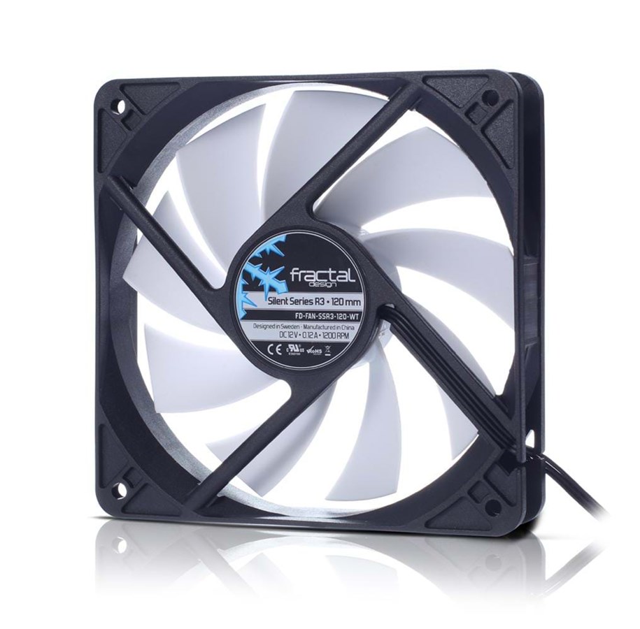 Kotelotuuletin - Fractal Design Tuuletin Silent R3 - Kotelotuuletin - 120mm - Musta valkoisilla siivillä - 20 dBA - FD-FAN-SSR3-120-WT