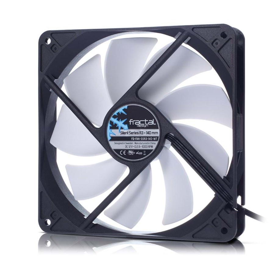 Kotelotuuletin - Fractal Design Tuuletin Silent R3 - Kotelotuuletin - 140mm - Musta valkoisilla siivillä - 21 dBA - FD-FAN-SSR3-140-WT