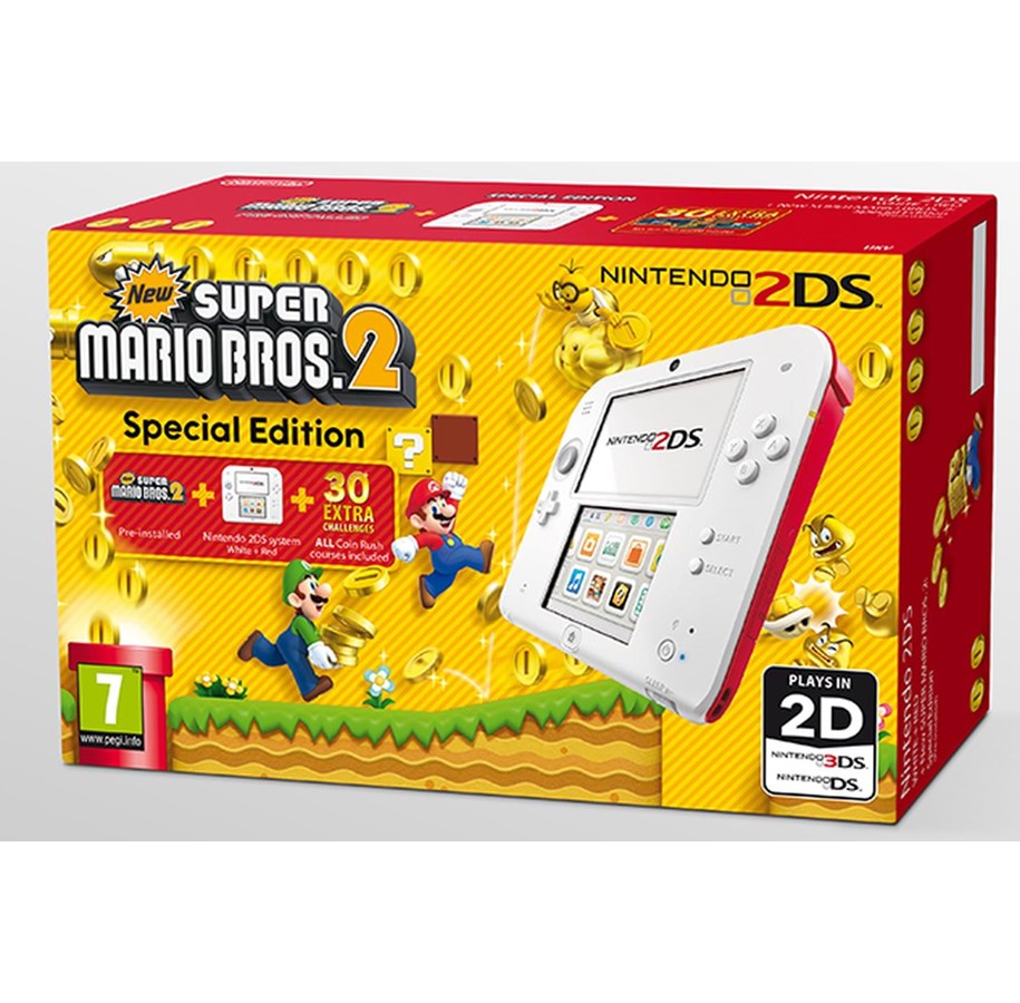 Pelikonsolit - Nintendo 2DS - White & Red (New Super Mario Bros 2 Bundle) - 2203832