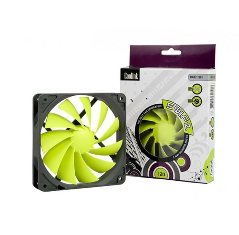 Kotelotuuletin - Coolink Fan SWiF2 120P - Kotelotuuletin - 120mm - Musta vihreillä siivillä - 27 dBA - SWiF2-120P
