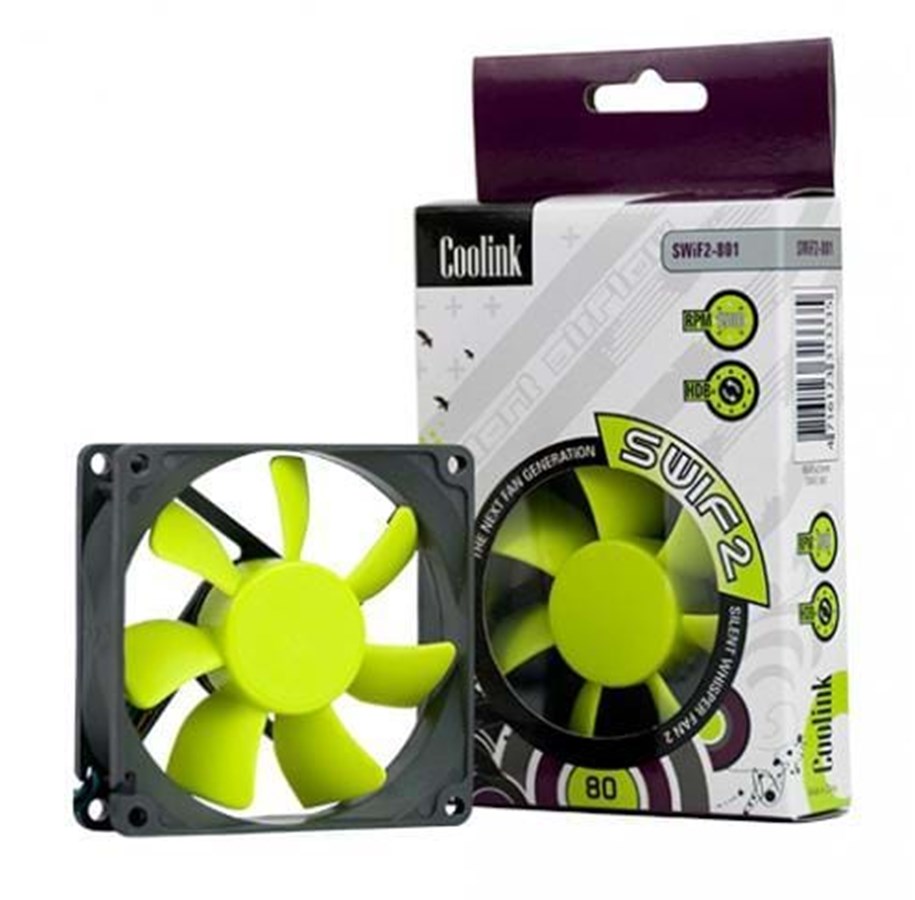 Kotelotuuletin - Coolink Fan SWiF2 80L - Kotelotuuletin - 80mm - Musta vihreillä siivillä - 15 dBA - SWiF2-80L