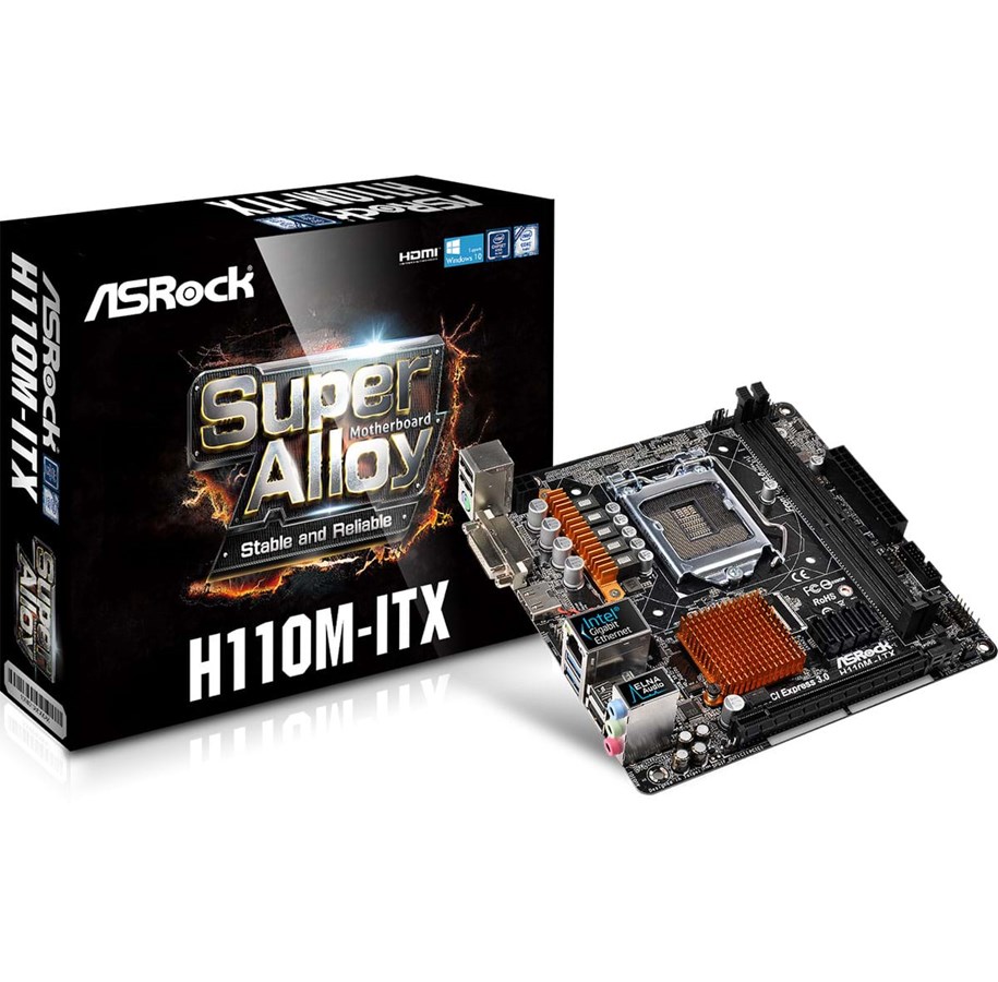 Emolevy - ASRock H110M-ITX Emolevy - Intel H110 Express - Intel LGA1151 socket - DDR4 RAM - Mini-ITX - H110M-ITX