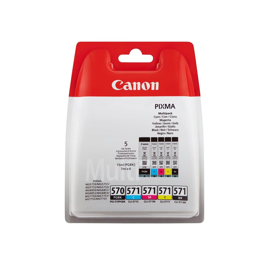 Mustepatruunat, värikasetit ja lisävarusteet - Canon PGI-570/CLI-571 / 0372C0004 PBK/C/M/Y/BK monipakkaus - 0372C004