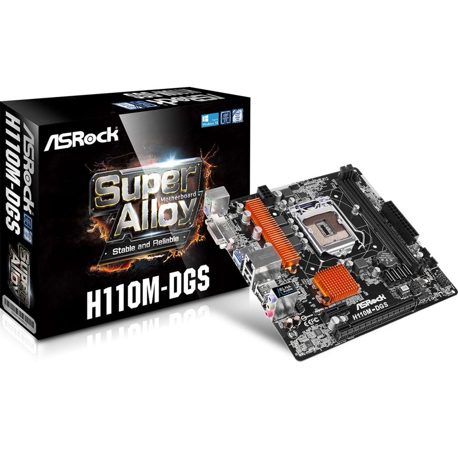 Emolevy - ASRock H110M-DGS Emolevy - Intel H110 Express - Intel LGA1151 socket - DDR4 RAM - Micro-ATX - H110M-DGS