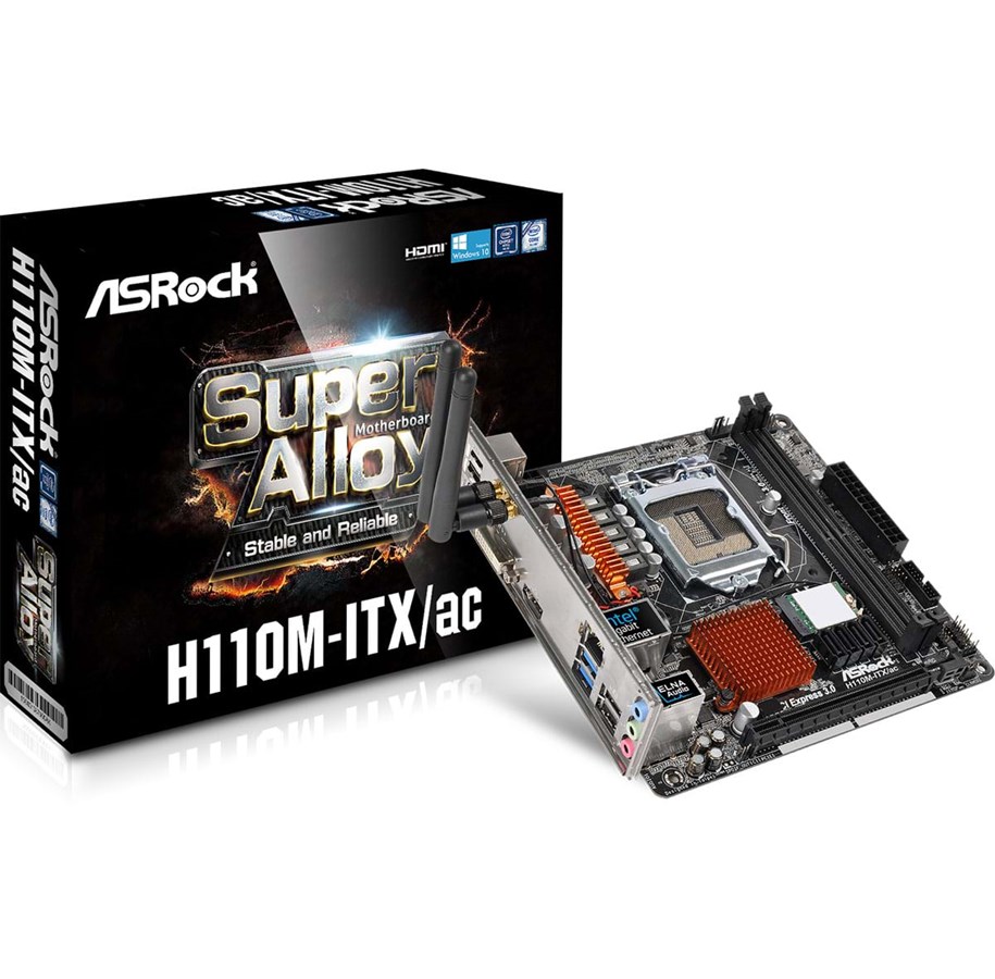 Emolevy - ASRock H110M-ITX/ac Emolevy - Intel H110 Express - Intel LGA1151 socket - DDR4 RAM - Mini-ITX - H110M-ITX/AC