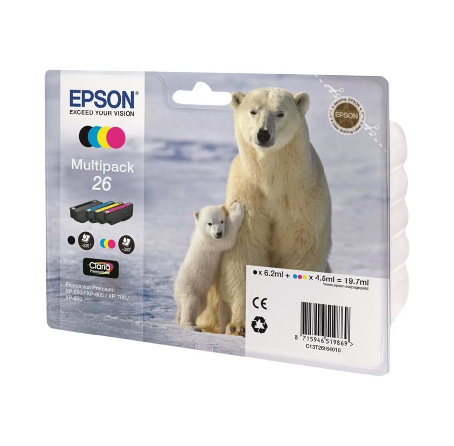 Mustepatruunat, värikasetit ja lisävarusteet - Epson 26 Multipack Easy Mail Packaging - C13T26164510