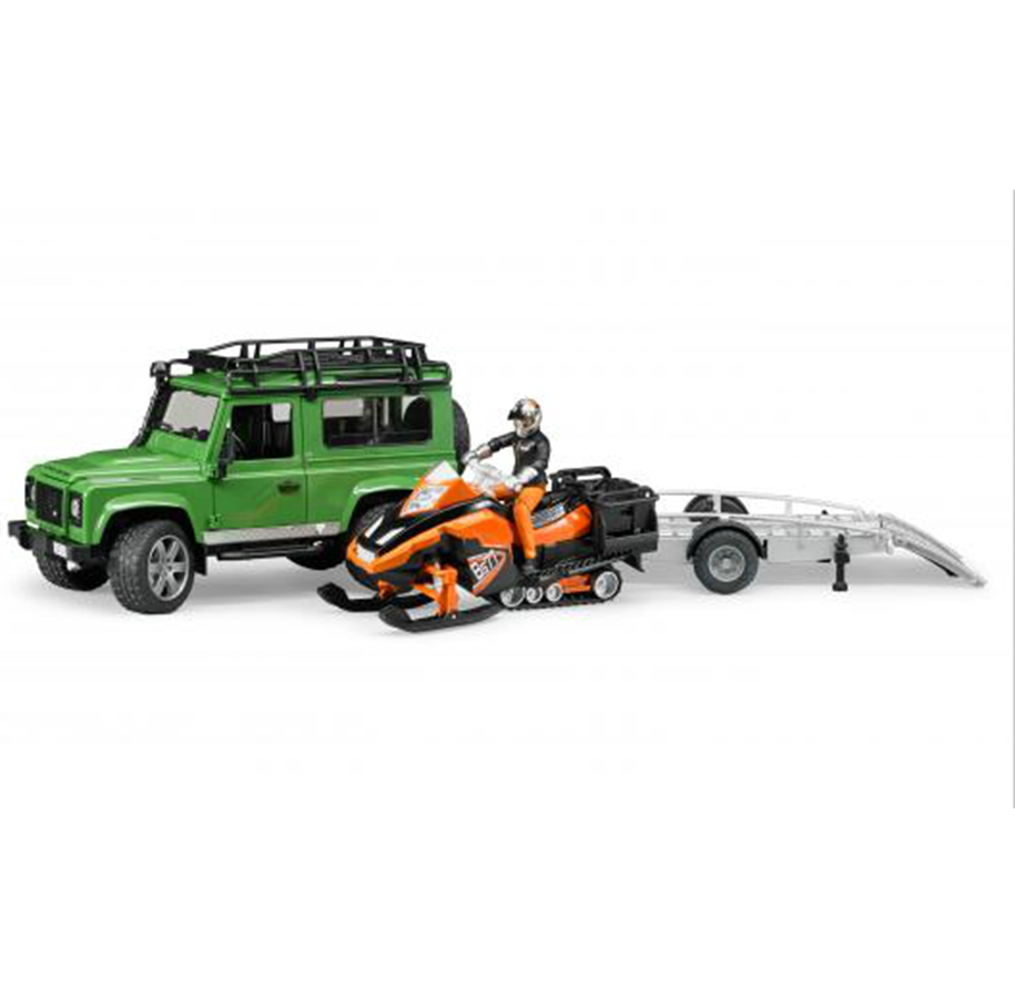 Leluautot - Bruder Land Rover Defender w. Snowmobil - 02594