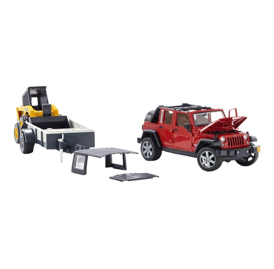 Leluautot - Bruder Jeep Wrangler w. Trailer and Cat - 02925