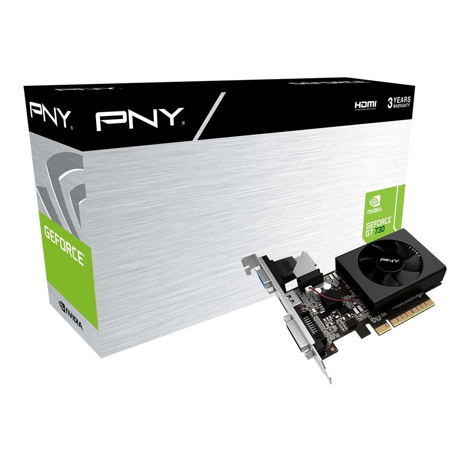 Näytönohjaimet - PNY GeForce GT 730 - 2GB GDDR3 RAM - Näytönohjaimet - GF730GTLP2GEPB