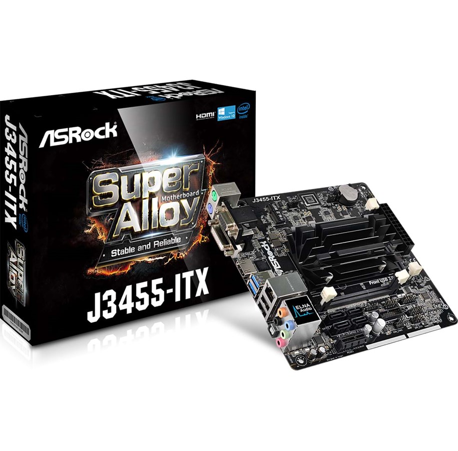 Emolevy - ASRock J3455-ITX Emolevy - Intel Apollo Lake - Intel Onboard CPU socket - DDR3L (Low Voltage) RAM - Mini-ITX - J3455-ITX