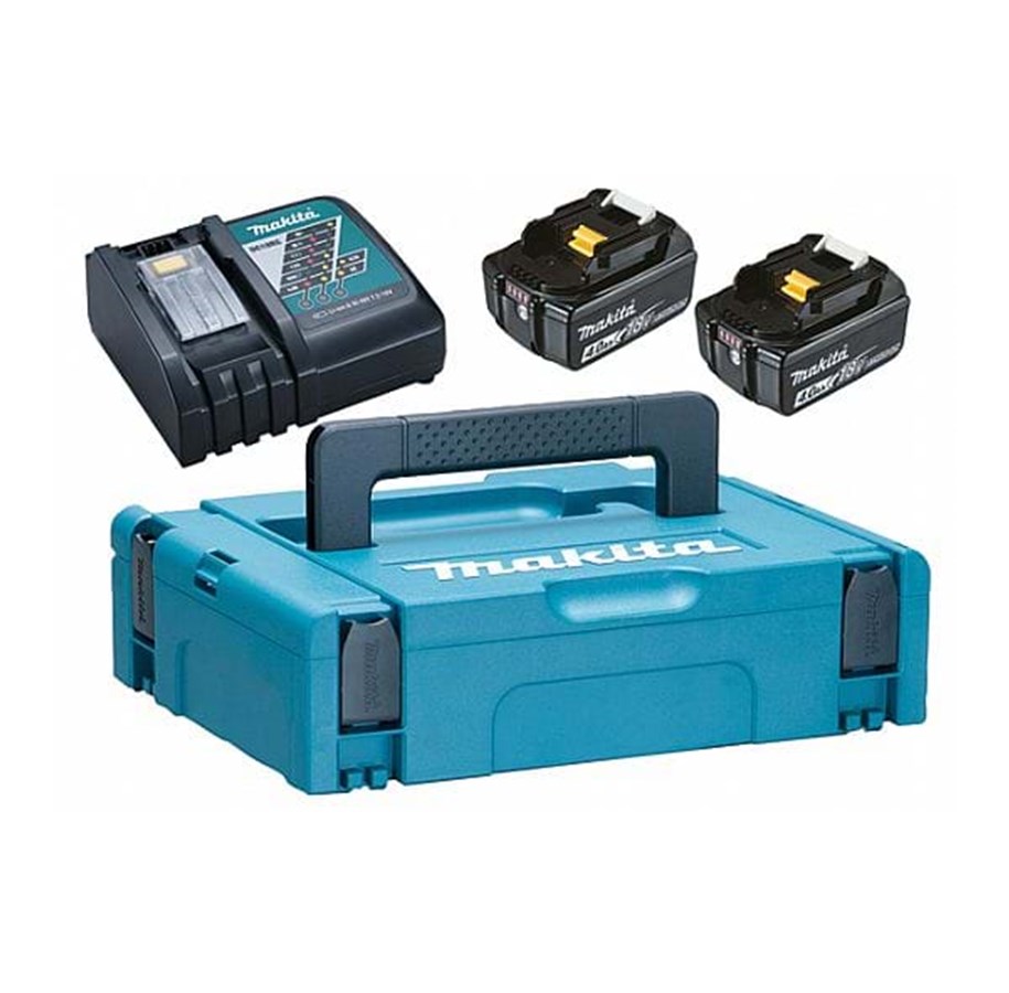 Akut ja laturit - Makita 18v battery pack li-ion 2x4.0ah quick charger and A makpac s - 197494-9
