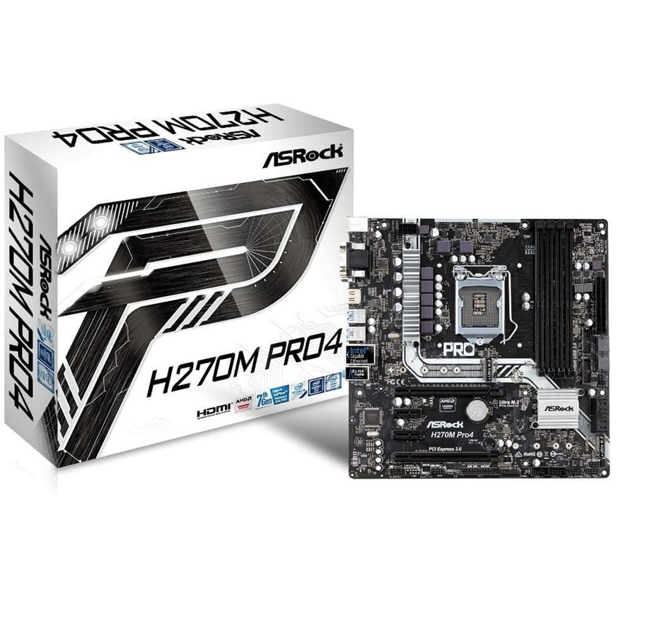 Emolevy - ASRock H270M Pro4 Emolevy - Intel H270 - Intel LGA1151 socket - DDR4 RAM - Micro-ATX - H270M Pro4